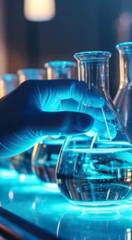 Foto de mão de cientista manipulando tubos de ensaio